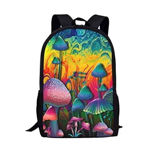 Cogumelo amarelo vermelho tie dye print mochila bonito viagem portátil mochilas para estudante do ensino médio mochila adolescente menina daypack