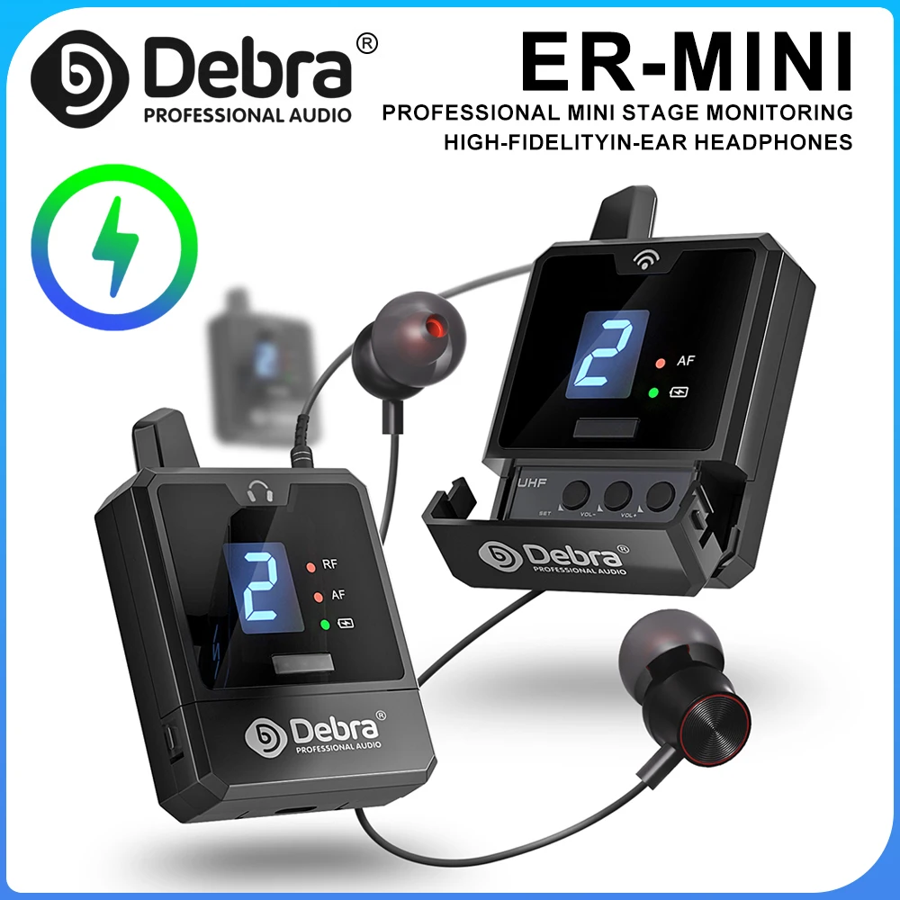 Debra UHF Portable Wireless In-Ear Monitoring System, IEM Audio-Mini UHF Rechargeable for Music Audio Monitoring Live Broadcasts