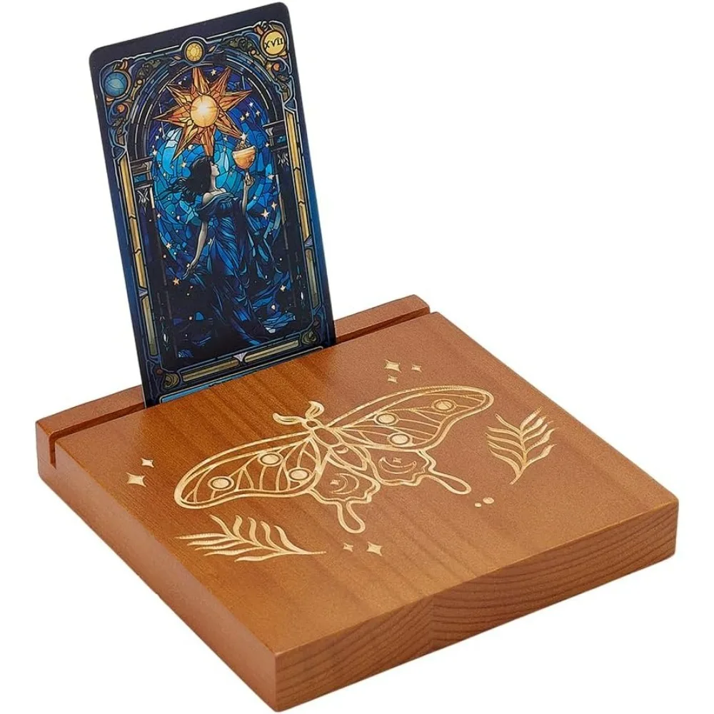Tarot-Kartenhalter aus Holz, Kartenständer, Schmetterlingsmuster, Tarot-Deck-Halter, quadratischer Holz-Orakelkartenständer für Lenormand
