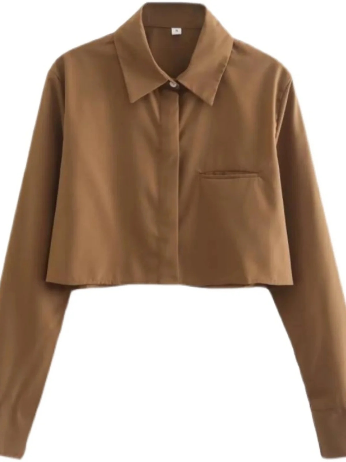 Nova csa fena de manga crida, soltinha, branca, estilo outono, com gola dobrável, curta, estilo urbano, que deixa a...