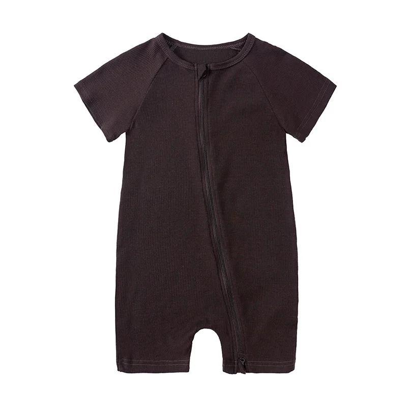 Summer Toddler Baby Rompers Soft Thin Boys Girls Shorts Sleeve Solid Color Jumpsuit Infant Zipper Jumper Baby Clothing 0-4 Years