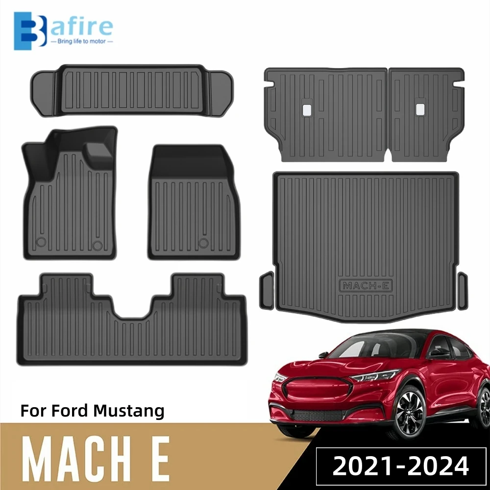 BAFIRE 3D TPE Floor Mats For Ford Mustang Mach-E 2021-2024 Custom Trunk Backrest Mat Cargo Liner Waterproof All-Weather Carpets