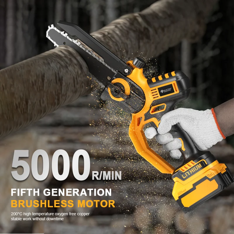 EGOD 8 inch Cordless Electric Chain Saw 5000RPM Handheld Wood Saw Outdoor Garden Cutting Chain Saw Tool for Makita 21 V Battery