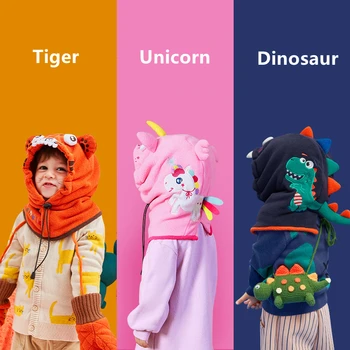 Cartoon 3D Masked Hat Boys Girls Winter Hat Children Warm Skullies Beanie Unique Design Masked Hood Cap For Kids 1-10 Years Old