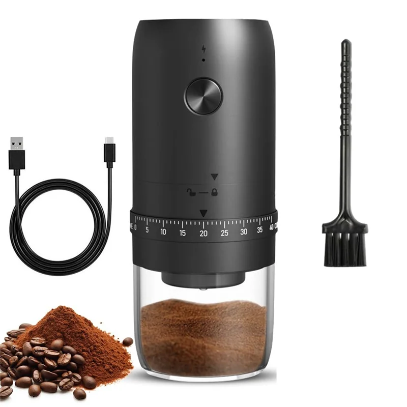 AT05- Burr Electric Coffee Grinder, USB Rechargeable Compact Pulverizer For Home Outdoor Use