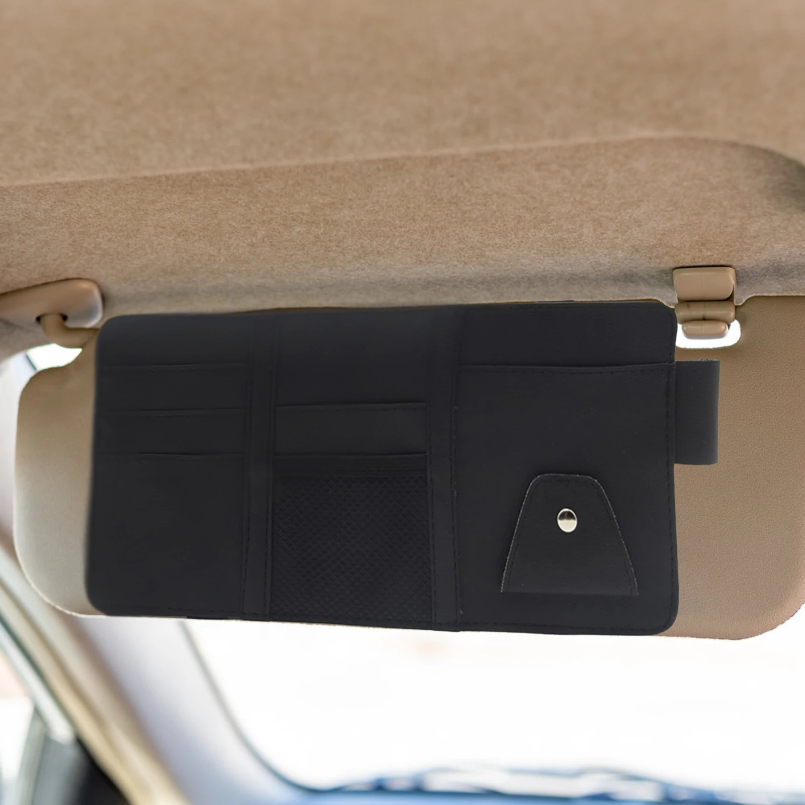 Car Sun Visor Organizer Storage Ziper Pocket PU Pouch Bag Card Glasses Pen Holder Multi-Pocket Auto Interior Accessories