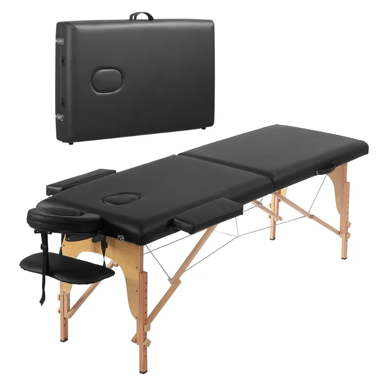 

TrumanPick Massage Table Portable Esthetician Bed Adjustable Lash Bed 2 Fold with Non-Woven Bag 24 inch, Black