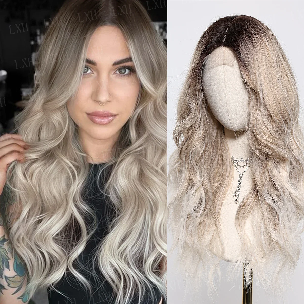 HD Lace Ombre Blond Natural Wave 24Inch Glueless Women Front Wig Hair Pre Plucked Transparent Lace Hair Wig