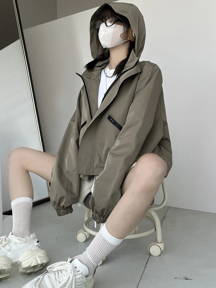 

Горячая новинка: Женская рабочая куртка с капюшоном, свободная повседневная спортивная куртка для ранней весны, маленький размер, свободная ветровка