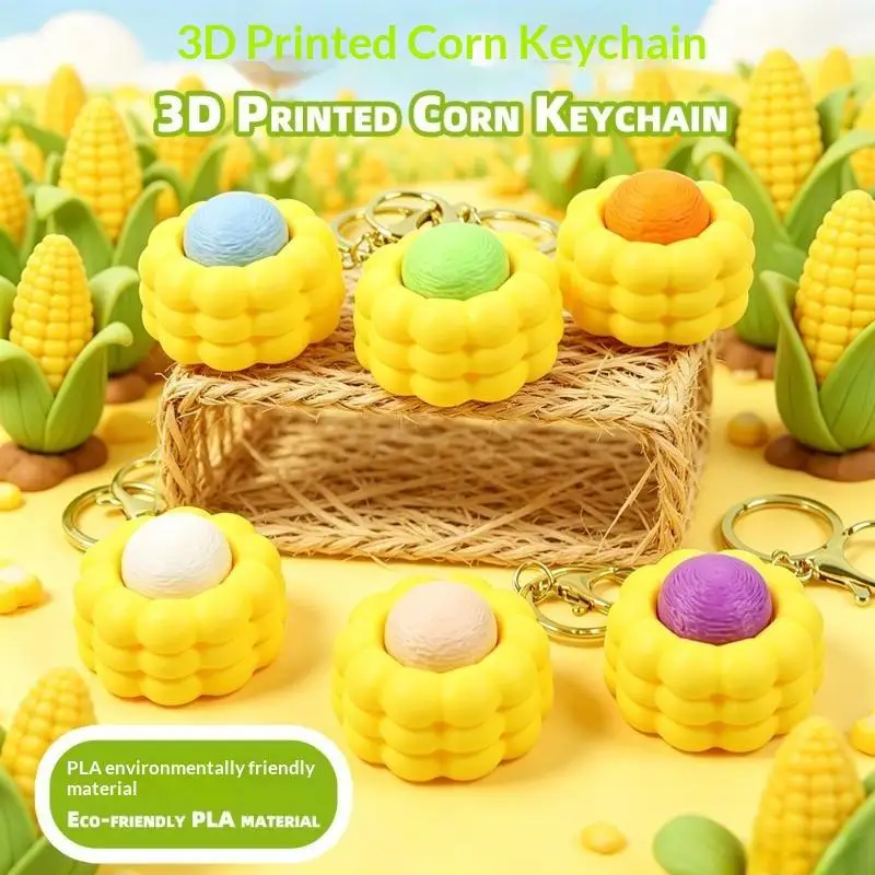 3D Printed Corn Clicker Keychain Mini Pocket Fidget Toy Stress Reducer for Adults Kids Party Favor Birthday Gift