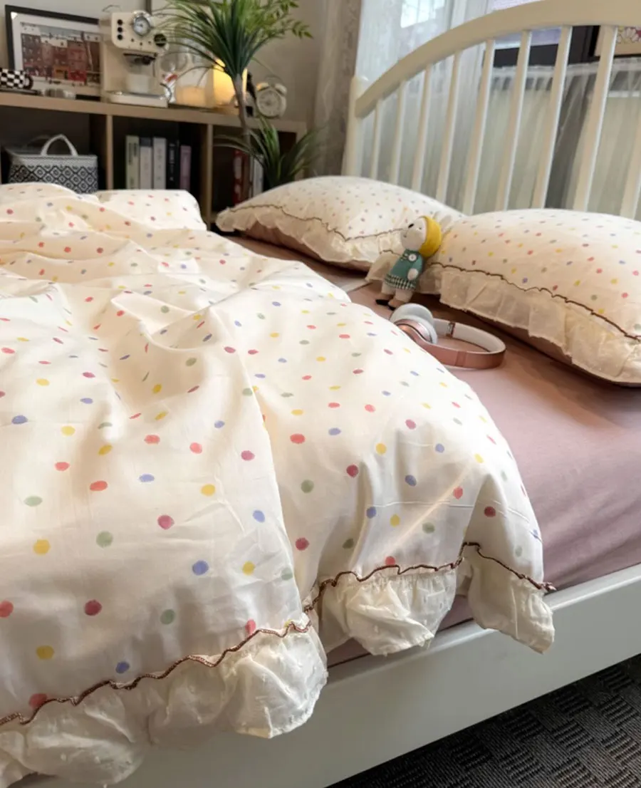 

Fashion colorful polka dot bedding set single double,twin full queen cute cotton home textile bed sheet pillow case quilt cover