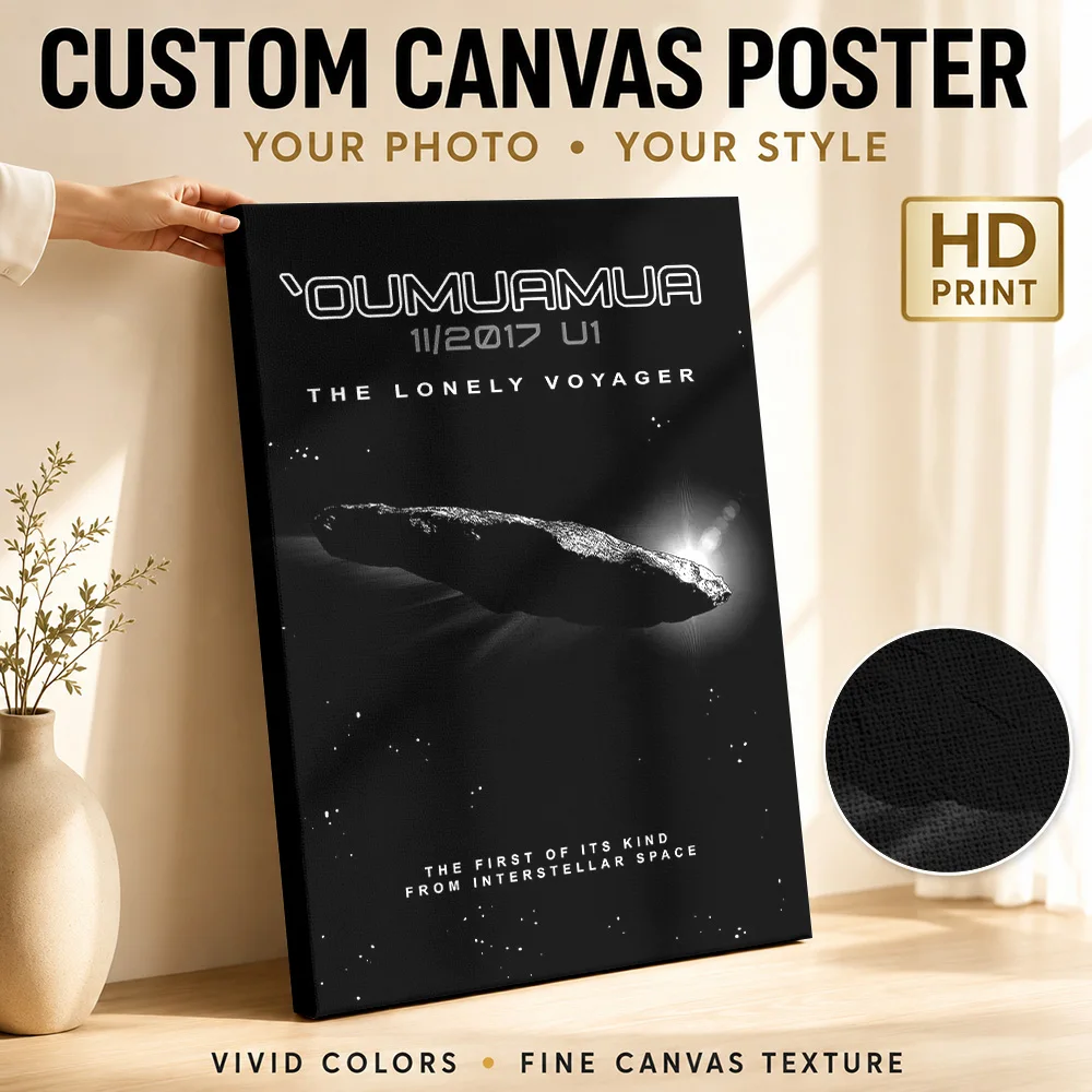Oumuamua Asteroid In Outer Space Framed Canvas Print Personalized Photo Star Filled Background Wall Art For Science Classroom