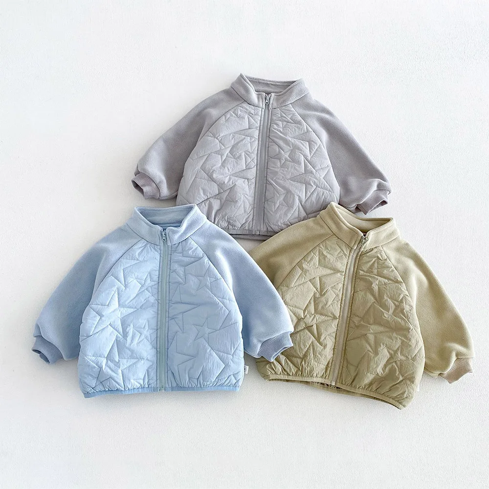 Kids Winter Jackets For Boys Solid Color Quilted Fleece Warm Children Outerwear Clothing Fashion School Toddler Boy Coats