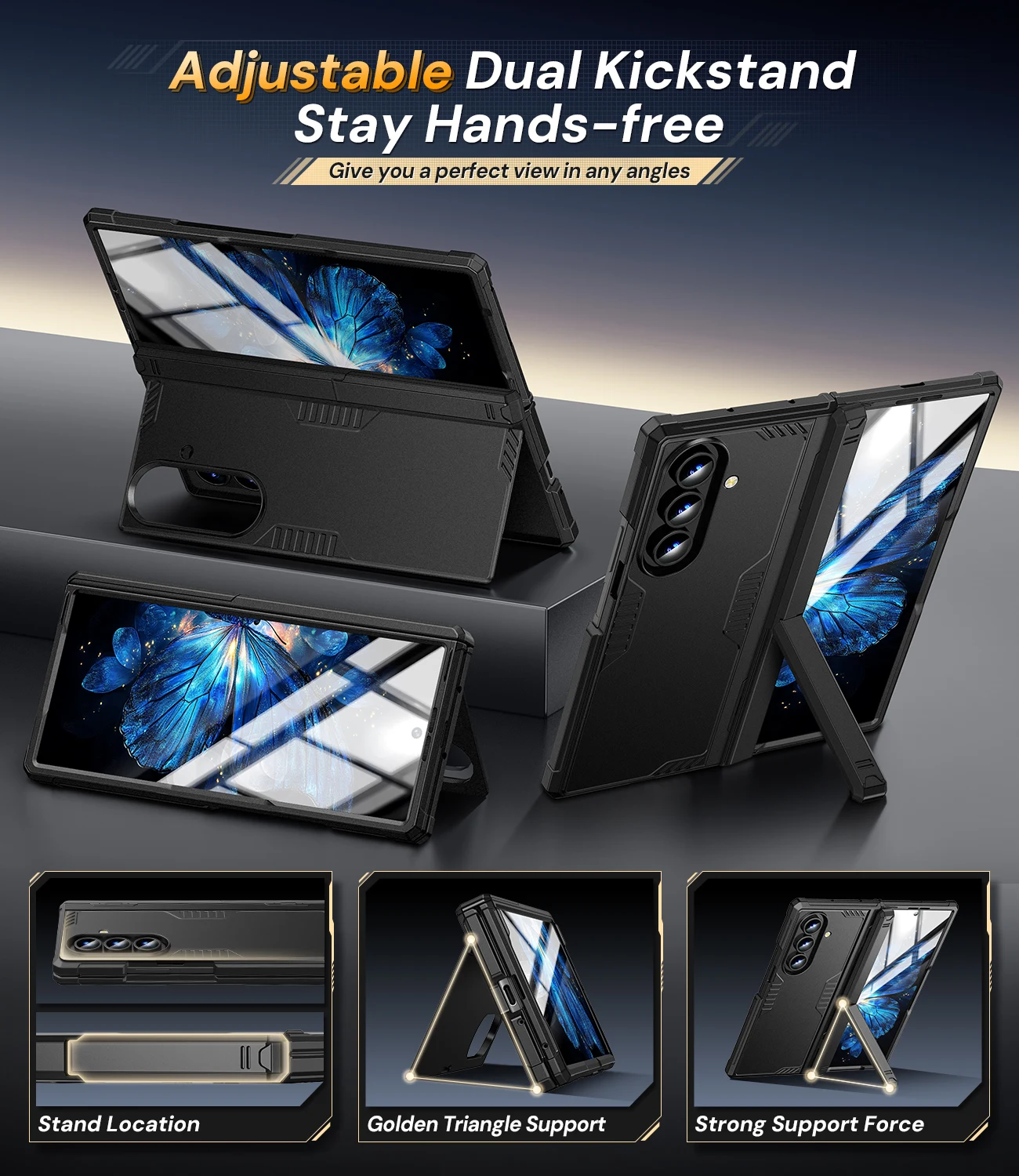 Stoßfeste, robuste Rüstungshülle für Samsung Galaxy Z Fold 7, Scharnierschutz, schlanke Hülle, versteckter Ständer, integrierter Displayschutz – Detail 2