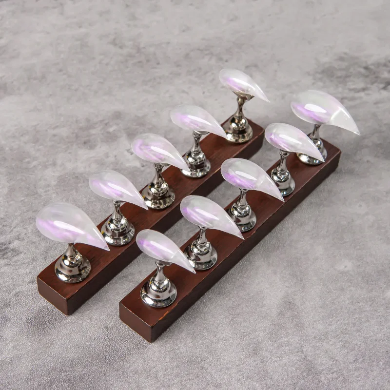 Super Long Curved Stiletto Press On Nails Jelly Light Purple Aurora Cat Eye Transparent Fake Nails Glossy Handmade Reusable Fals