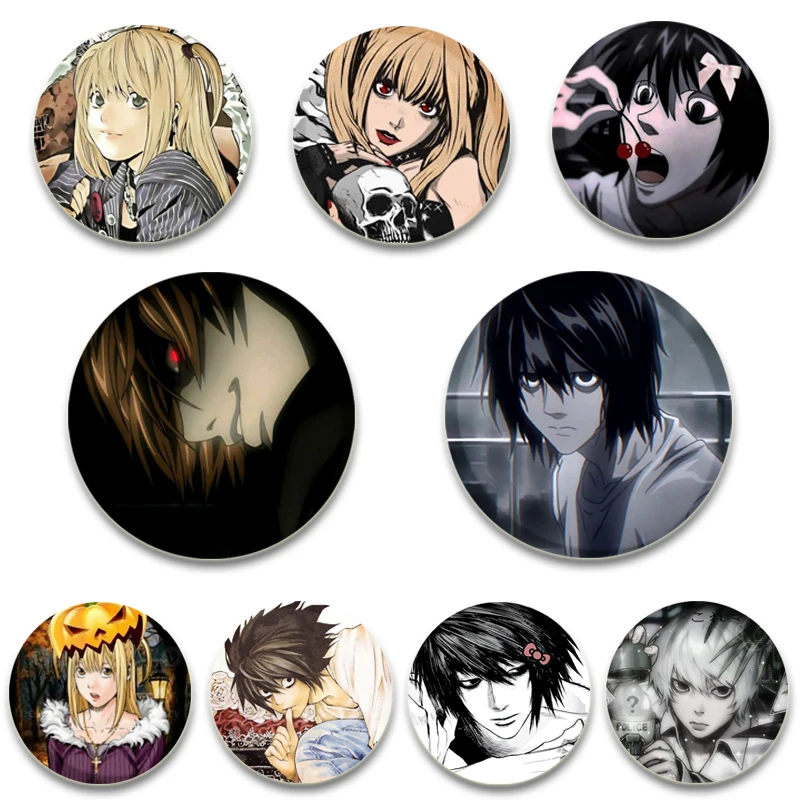 

58/32mm Anime Death Note Brooches Characters L Light Yagami Ryuk Misa Amanesoft Button Pins for Backpack Clothes Decoration Gift