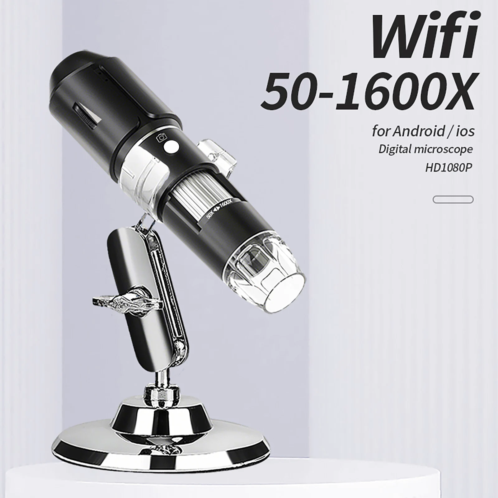 Microscópio Digital Portátil WiFi com Ampliação de 50 a 1600x, Câmera Endoscópica Sem Fio com 8 LEDs para iPhone, iPad e Android
