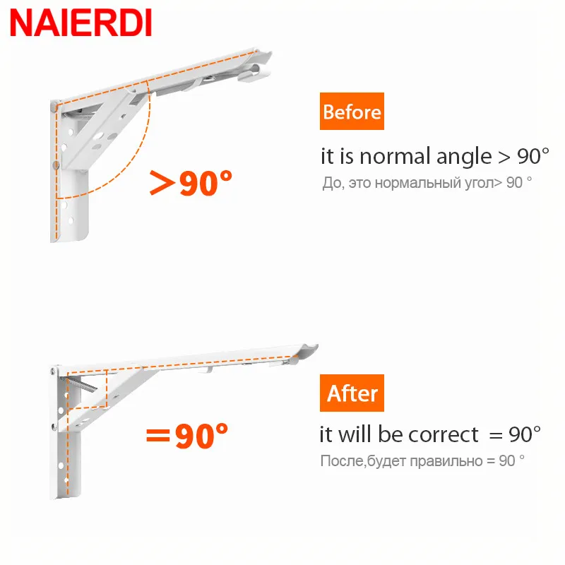 Steel Folding Angle Bracket - NAIERDI 2 PCS Triangle Wall Mount Bracket,Easy to Install, For Shelf, Bench, Table