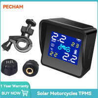 Solar Motorcycle TPMS Tire Pressure Sensor Tyre Pressure Sensors Temperature Monitoring Alarm System 2 External Sensors for Moto