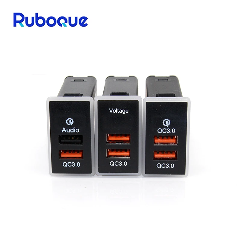 1PC USB Charger Car Interface Socket Connector Double QC3.0 Voltage Display Use For Toyota LC95 LC77 BB RAV4 Vios Corolla Camry