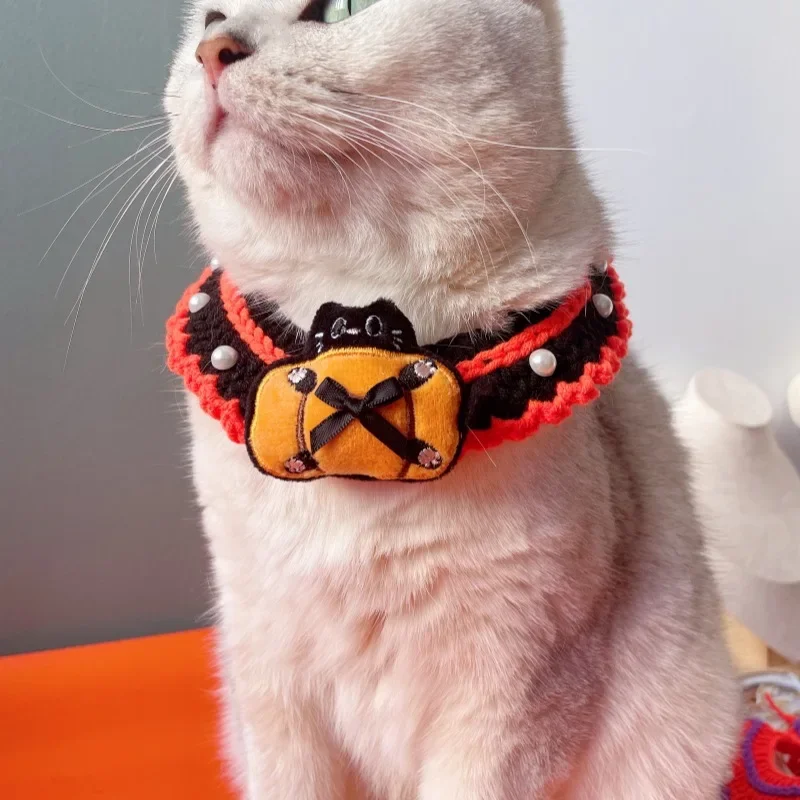 Halloween Pet Handmade Crochet Scarf, Dog Ghost Party, Funny Collar Accessories