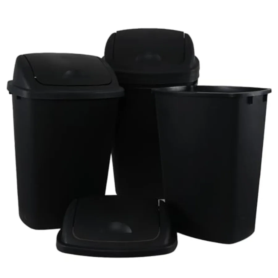 

Набор из 4 больших пластиковых мусорных баков для кухни с откидной крышкой, 13 галлонов, черные