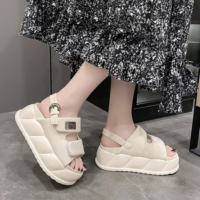 New 2024 Summer fashion Women Sandals Platform 7.5CM Wedge Heels Shoes Comfortable Outside Flip-Flops White Sneakers Beach Shoes