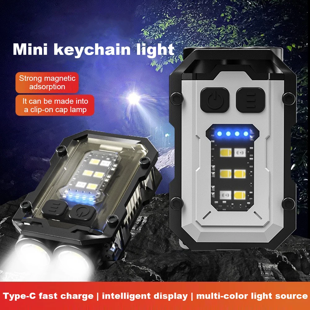 High Bright Flashlight USB Charging Portable Keychain Light 180LM Emergency Work Light Power Display for Camping Fishing Walking