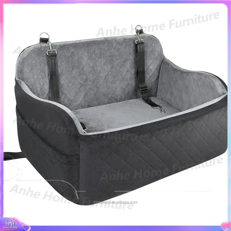 Luxury Large Dog Car Seat with Raised Cushion Safety Belt Washable Velvet Wool Travel Cot Pet Carrier Booster Seat for Small