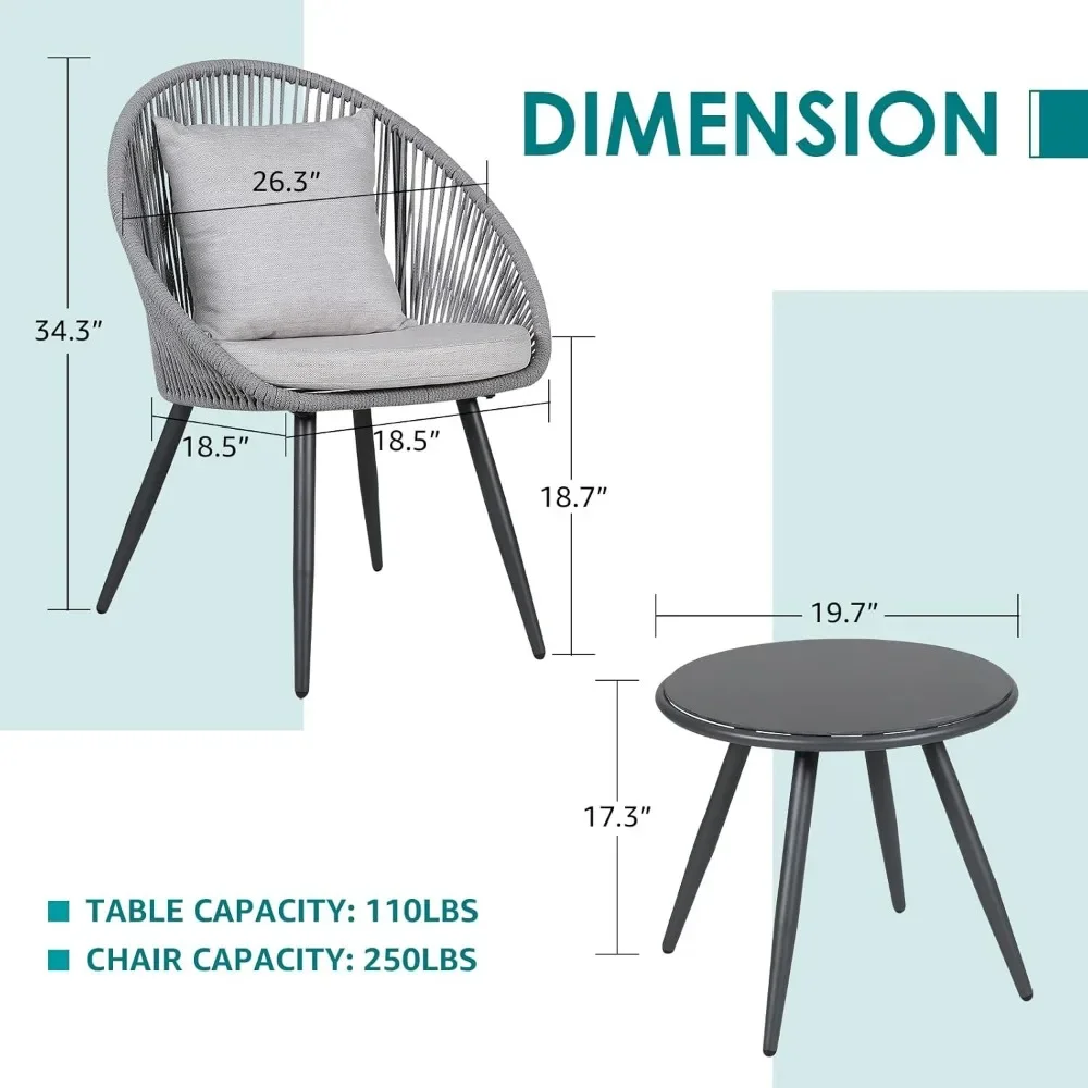 Ensemble de meubles de balcon de conversation en ULtissée extérieure, table en verre, chaises en baume, 3 pièces, .cBCUR