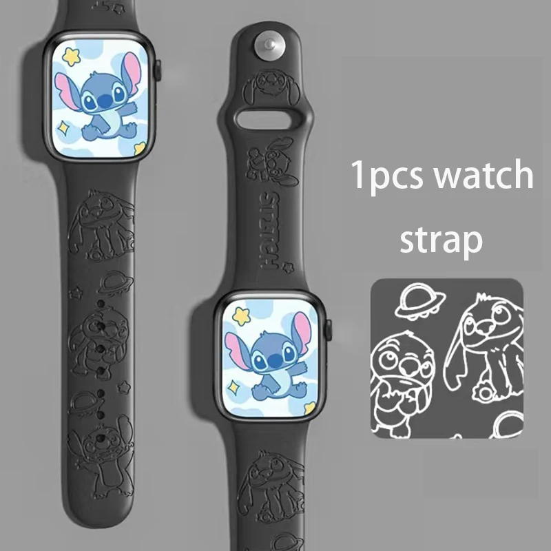 Stitch Apple Watch Strap Kawaii Disney Engraved Printed Girls Cute Anime Watch Strap Versatile Decoration Elastic Skin Friendly