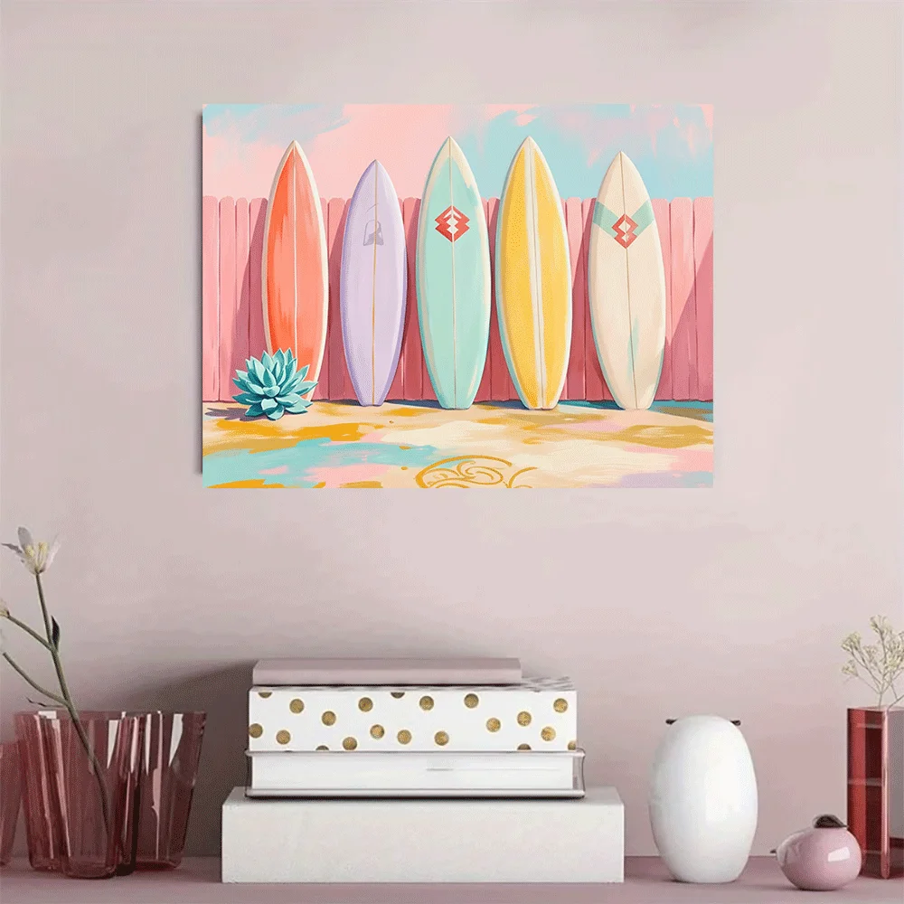1PC-Canvas poster Unframed  Colorful Surfboards Beach Scene Art Print Wall Decor Summer Vibe Coastal Home Decor  summer