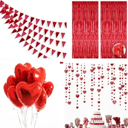 Red Party Triangle Banner Decorations Metallic Paper Flags Bunting for Wedding Engagement Bridal Shower Party Streamers Supplies