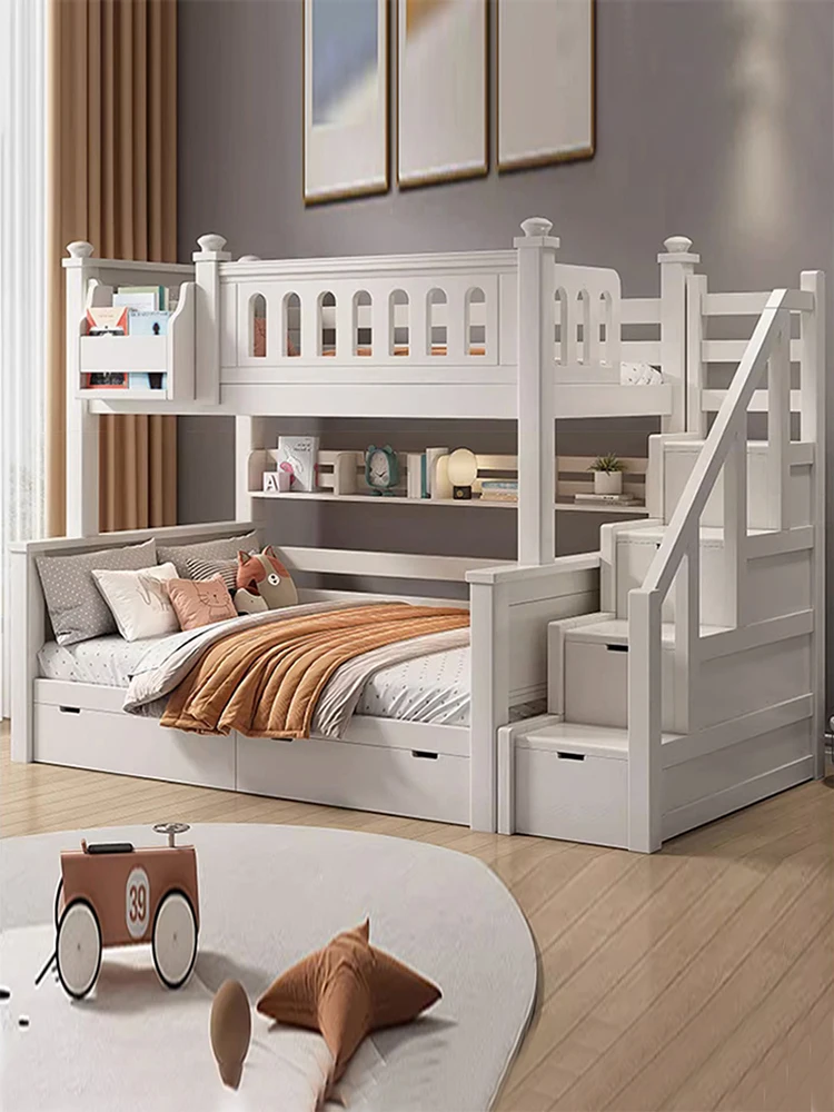 Litera de madera de cerezo para niños, cama alta y baja de madera maciza, se puede dividir, apartamento pequeño para niño y madre