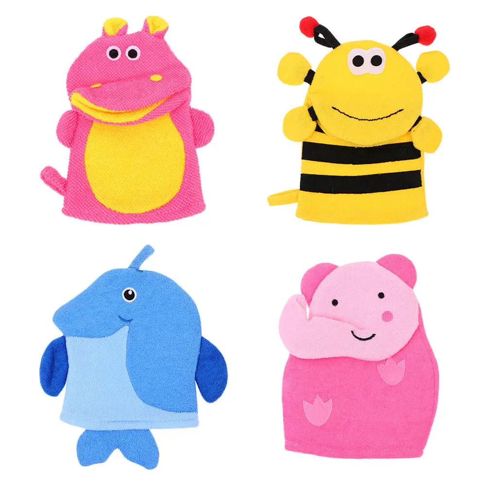 4Pcs Kids Exfoliating Bath Gloves Cartoon Animal Pattern Gentle Soft Bath Mitts for Babies and Toddlers Travel Lightweight