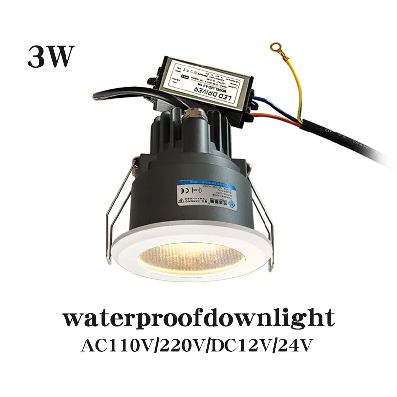 

15W Waterproof LED Downlight Recessed Ceiling Light, IP65 Highlight for Indoor Bathroom Outdoor Eaves/Doorway, 110V/220/12V/24V