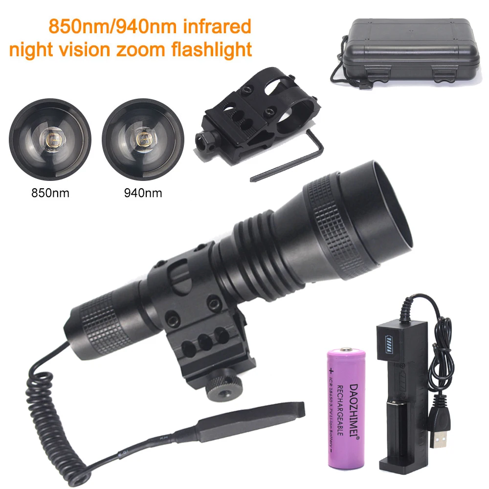 850nm/940nm Infrared Flashlight Adjustable Focus ZOOM IR Hunting Torch Infrared Radiation Weapon Light 18650 Night Vision