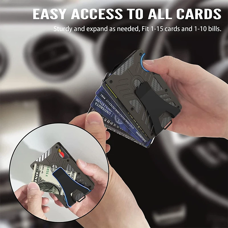 Tactical Wallets with Clear ID Badge Holder RFID Blocking - EDC Aluminum Metal Wallet Credit Card Holder with Money Clip