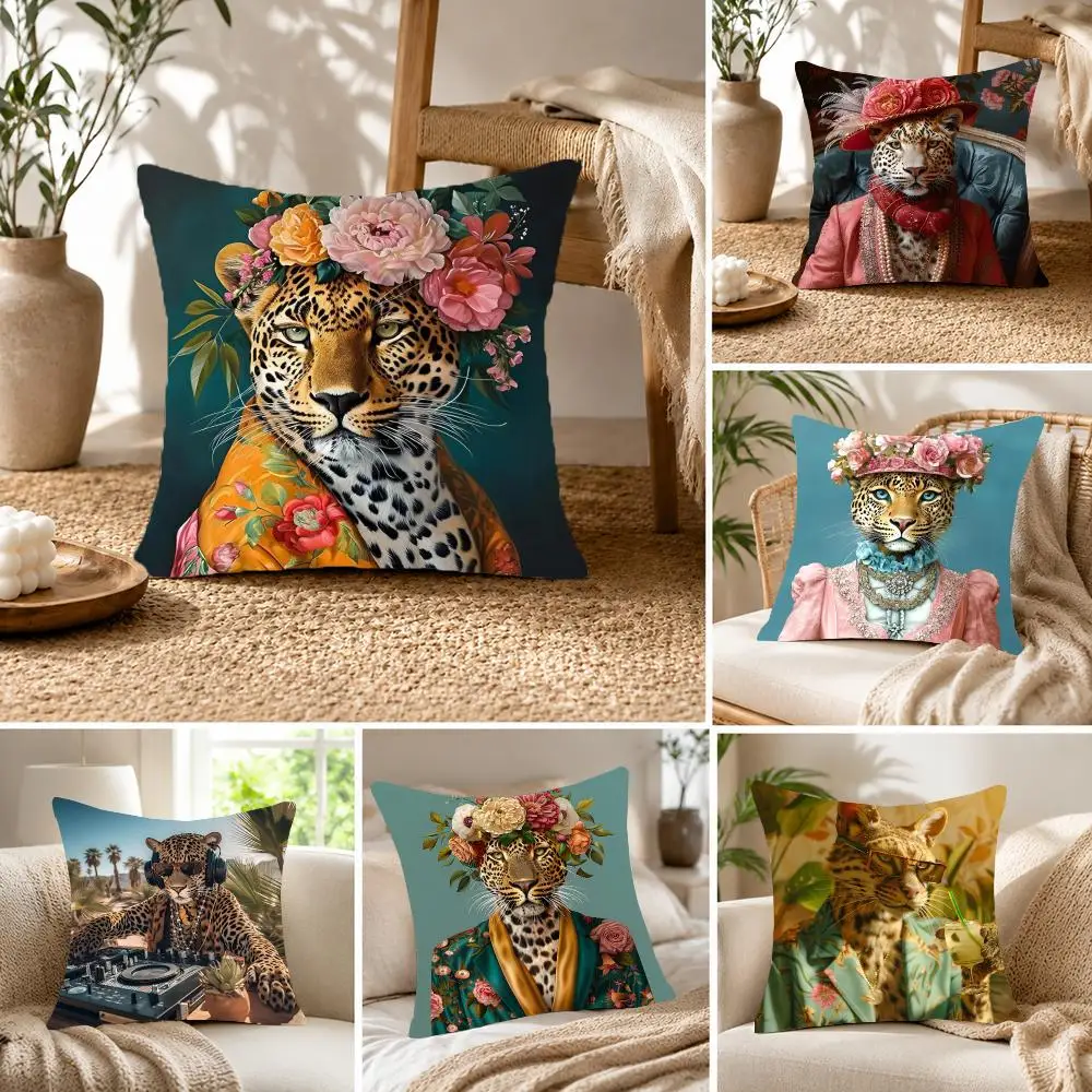Fierce Elegant E-European Fashion Leopard Cushion Cover Fluffy velvet Nordic style plush Living room sofa decorative