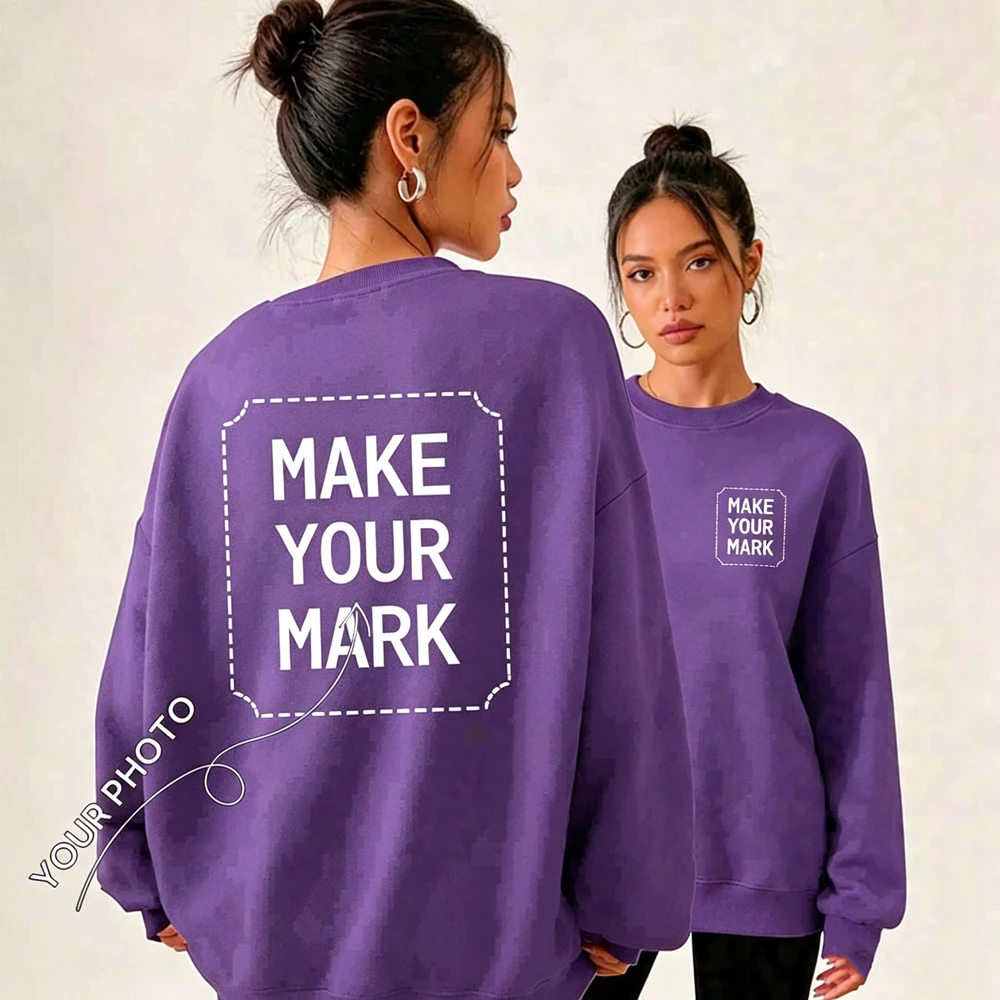 Korean Fleece Warm Sweatshirts Autumn Customize Womens Tops Casual Loose Hoodies DIY Your Graphic Pullovers Basic Woman Clothes