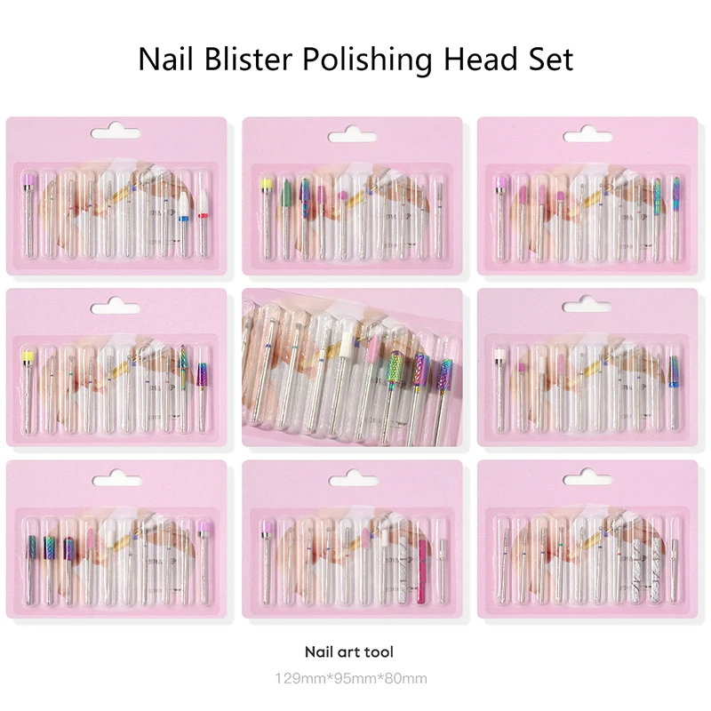 Nail Polishing Head Blister Set Electric Grinding Head Exfoliating Clean For Gel Nail Polish Manicure Milling Cutter Files Tools