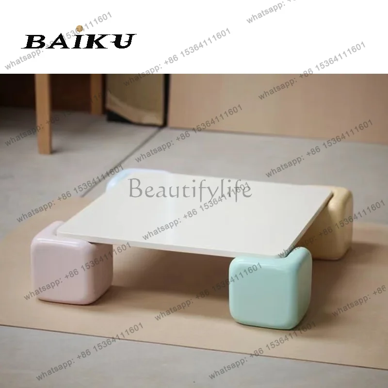 Nordic style square candy color bed and breakfast living room coffee table wabi sabi wind sugar cube tea table