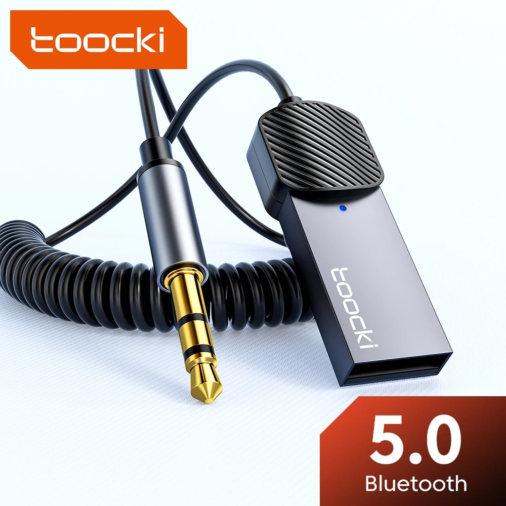 Toocki Car Bluetooth Audio Receiver Dongle USB To 3.5mm Jack BT 5.0 Aux Spring Cable Bluetooth Transmitter Kit For Car Speaker