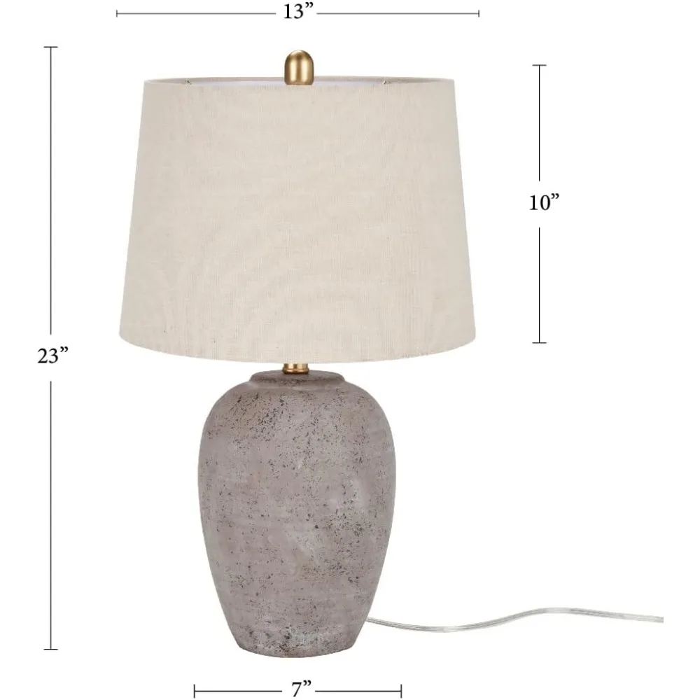 Rustic Farmhouse Ceramic Table Lamp with Beige Linen Shade for Bedroom, Living Room, Dining, Office