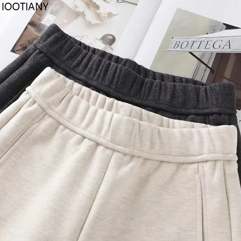 Elegant High Waist Drooping Wide-leg Pants Women Solid Color With Pockets Baggy Straight Trousers Comfortable Soft Casual Pants