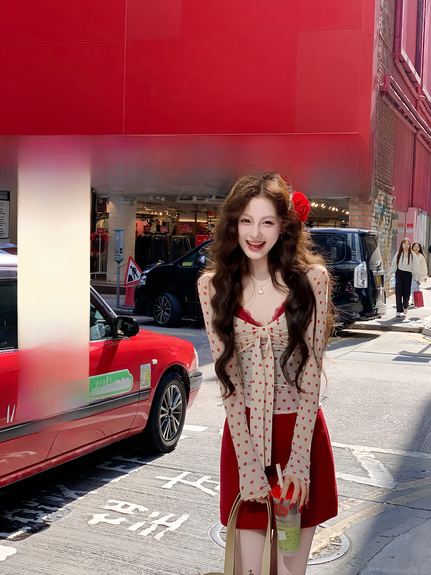 

Sweet Sle Long Sve T-irt And ort Skirt Set with Bow Tie Heart Pattern Polka Dot Casual Waist-Cinching Winter Ladies'...