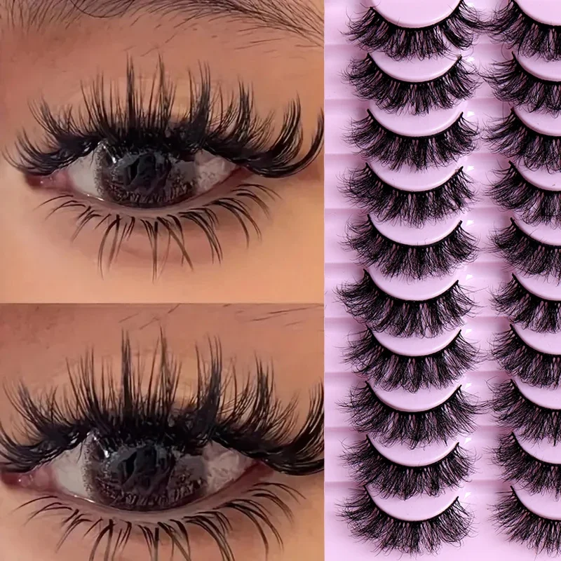 3D Fluffy Russian Strip Lashes, Maquiagem Falsa, Cílios Postiços Sujos, Grossos, 10 Pares