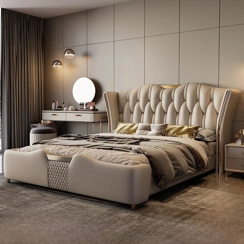 

Luxury Light Luxury Leather Bed 2 People Double Beds Bed Bases Frames 150x200 180x200 200x220 Cm Bedroom Beds Frame Furniture