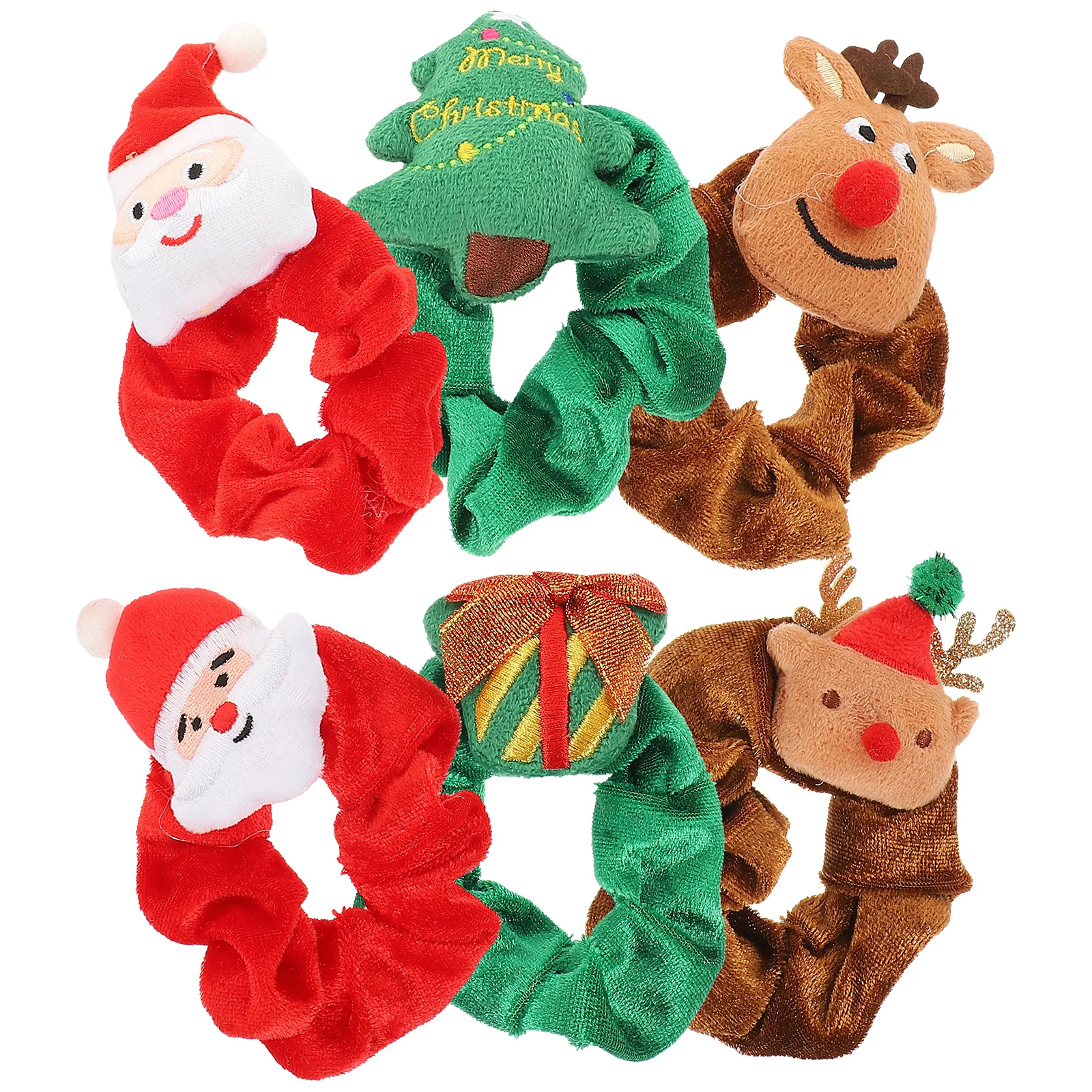 

6pcs Christmas Rings Cartoon Bands For Adults Holiday Party Wear Christmas Hair Accessories Scrunchies Hair Ropes