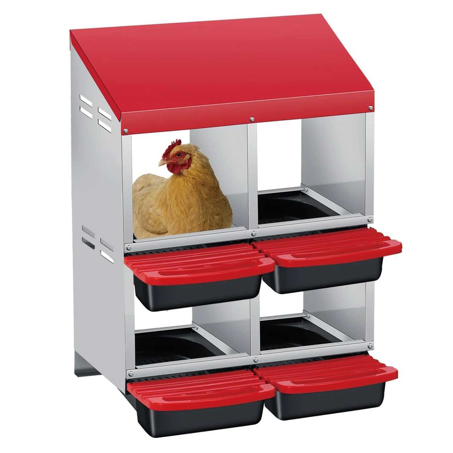 Rollaway Metal Nesting Boxes for Chickens, Laying Boxes for Hens Poultry, Easy Egg Collection, Chicken Nesting Box with Removable Tray, for Farm Backyard Chicken Coop